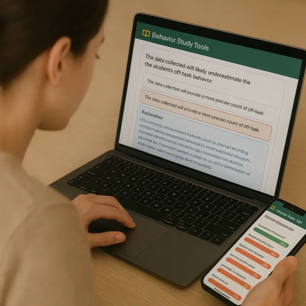 Behavior Study Tools app showing AI-supported study planning and exam prep