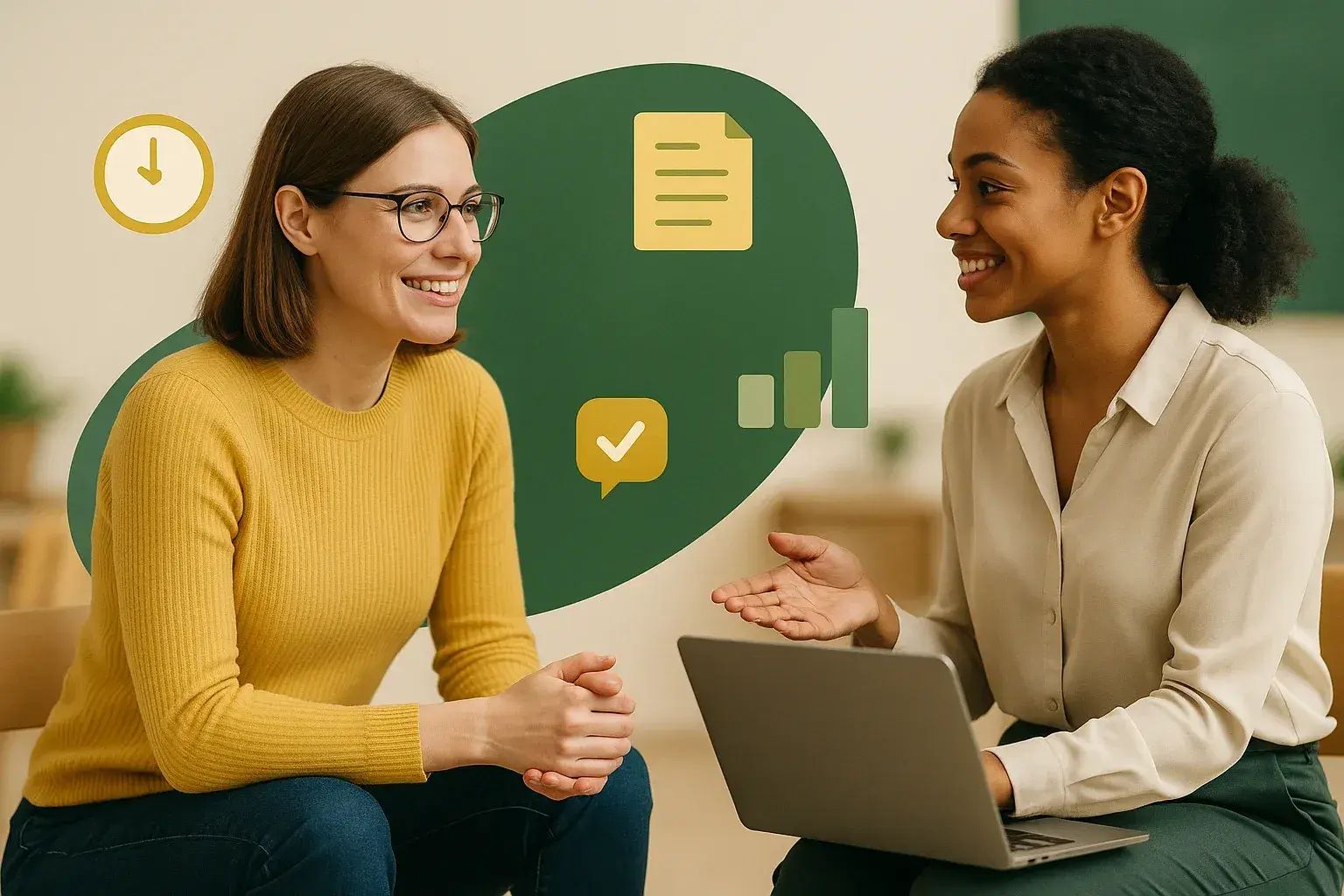 Concept visual for a supervisor and supervisee reviewing documentation together